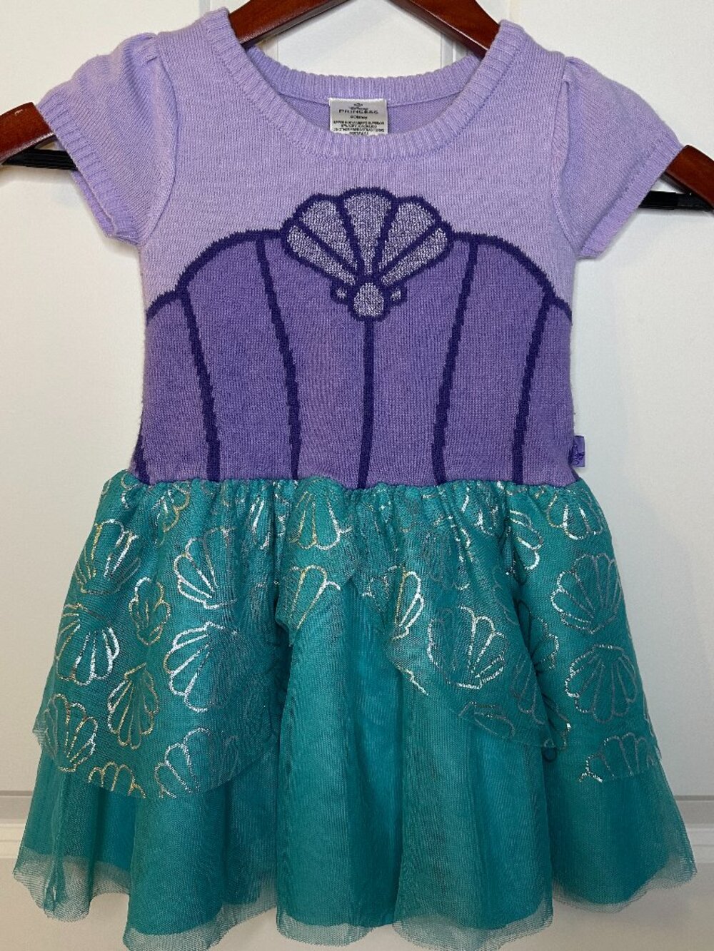 Disney Princess Ariel Sweater Dress Tulle Mermaid Shell Knit Toddler Costume 3T
